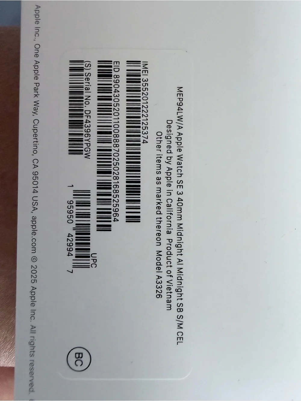 Apple Watch SE 3 Aluminum in Midnight with Midnight Sport Band -Brand New
